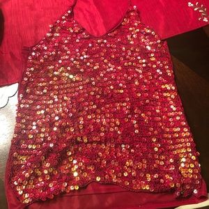 Vanity fancy tie around neck sequined cami medium